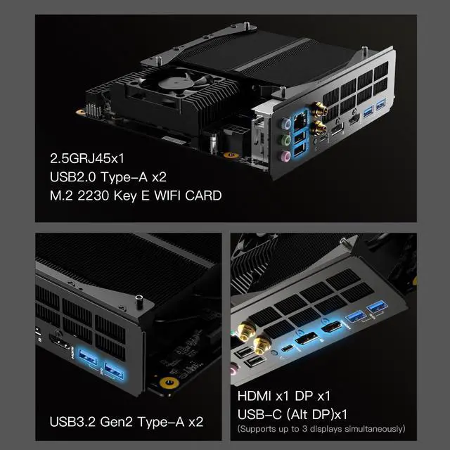 Alt view image 4 of 5 - MINISFORUM Motherboard BD795i SE, AMD Ryzen 9 7945HX, 16 C/32 T,PCIe 5.0 x16 Slot, Dual PCIe4.0 M.2 Mini ITX NAS Motherboard, Support DDR5,8K Triple Output(HDMI/DP/USB-C), RJ45 2.5G,USB 3.2