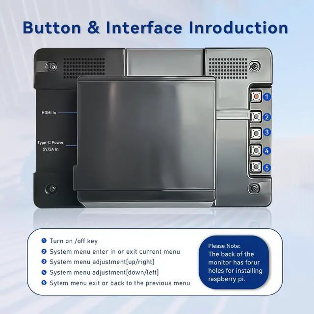 Alt view image 5 of 5 - HAMTYSAN 7 Inch Raspberry Pi Screen 800x480 Small HDMI Monitor with Case, LCD Screen Display for Raspberry Pi 5/4/3/2/ Jetson Nano Win11/10/8/7, Dual Speakers, Non-Touch