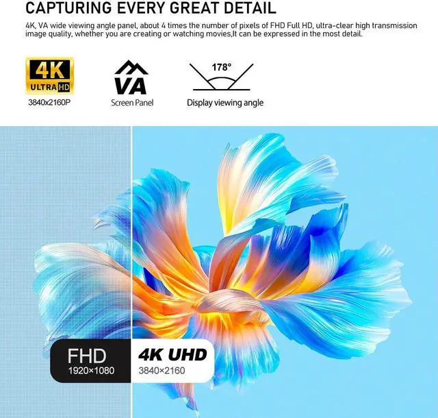 Alt view image 3 of 5 - Gawfolk 32 Inch 4K UHD Computer Monitor, Ultra-Clear (3840×2160p) Screen, 100% sRGB,178° Viewing Angle, Display PortHDMI, Compatible with Wall mounting 100 * 100MM - Black