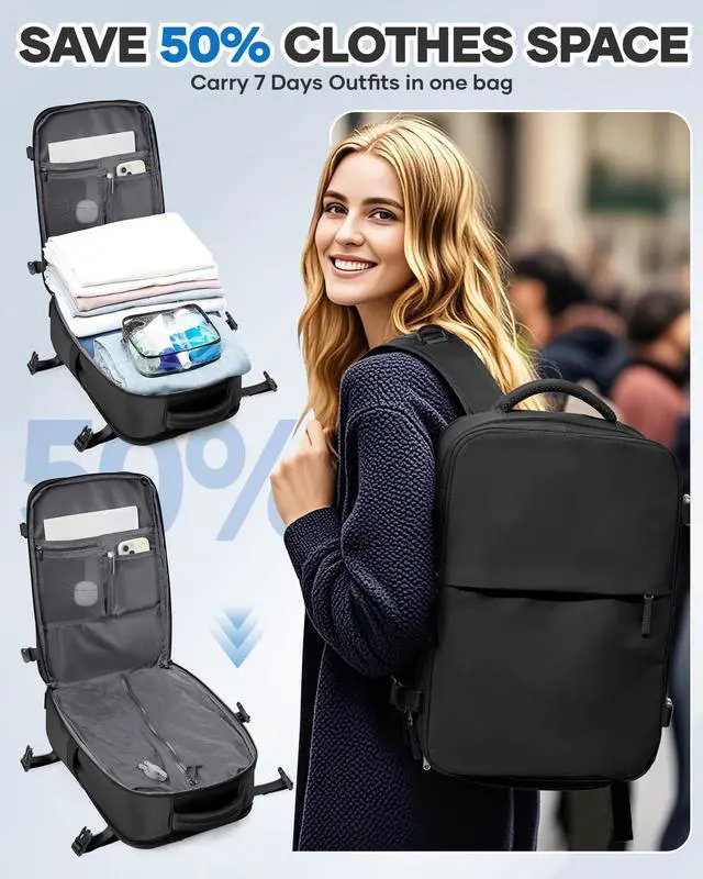 Alt view image 4 of 5 - Vacuum Seal Travel Backpack with Air Pump Compression Vacpack Waterproof Carry On Backpack for Travel Women men with Vacuum System Laptop Airlines Approved Daypack Space Saver Bags Black