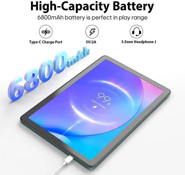 Alt view image 5 of 5 - xiskt Android Tablet 10.1 inch Android 14 Tablet, 8(4+4) GB&128GB Storage(Expand to 512GB),Dual 13MP+5MP Camera, 6800mAh, WiFi, Bluetooth 5.0, GPS, Type C Fast Charging