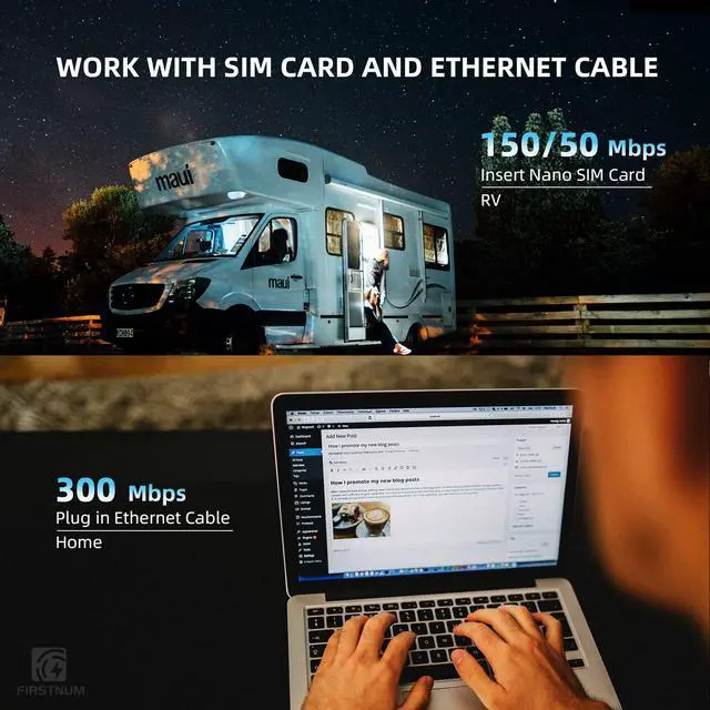 Alt view image 2 of 5 - Firstnum CPE C1 WiFi Router with SIM Card Slot, 4G LTE CAT4 WiFi 150 Mbps, Portable Travel Router, Long Range Wireless Outdoor/Indoor CPE 802.11b/n/g 2.4GHz 300Mbps for Home/Truck/RV