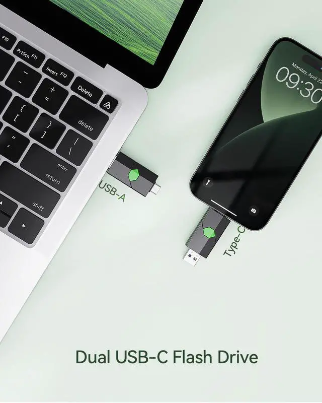 Alt view image 2 of 5 - K&ZZ USB C Flash Drive 256G, USB C Thumb Dual Drive 3.0, USB Stick for Smartphones and Computers, Green