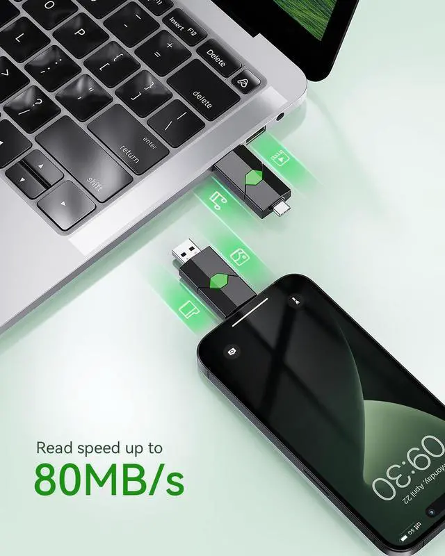 Alt view image 3 of 5 - K&ZZ USB C Flash Drive 256G, USB C Thumb Dual Drive 3.0, USB Stick for Smartphones and Computers, Green
