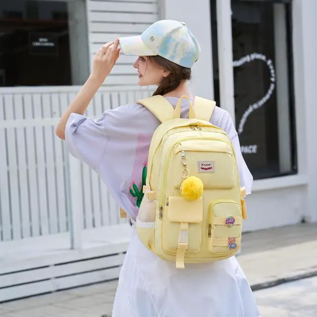 Alt view image 2 of 5 - KIDNUO Backpack for girls Laptop Backpacks 15.6 Inch College Cute Bookbag Anti Theft Primary Elementary School Bag Casual Daypack for Teens Girls Women Students Yellow