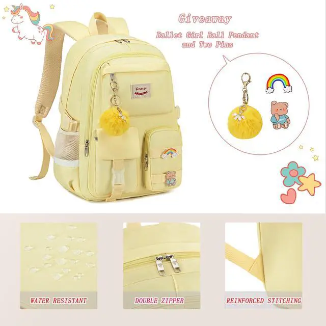 Alt view image 3 of 5 - KIDNUO Backpack for girls Laptop Backpacks 15.6 Inch College Cute Bookbag Anti Theft Primary Elementary School Bag Casual Daypack for Teens Girls Women Students Yellow