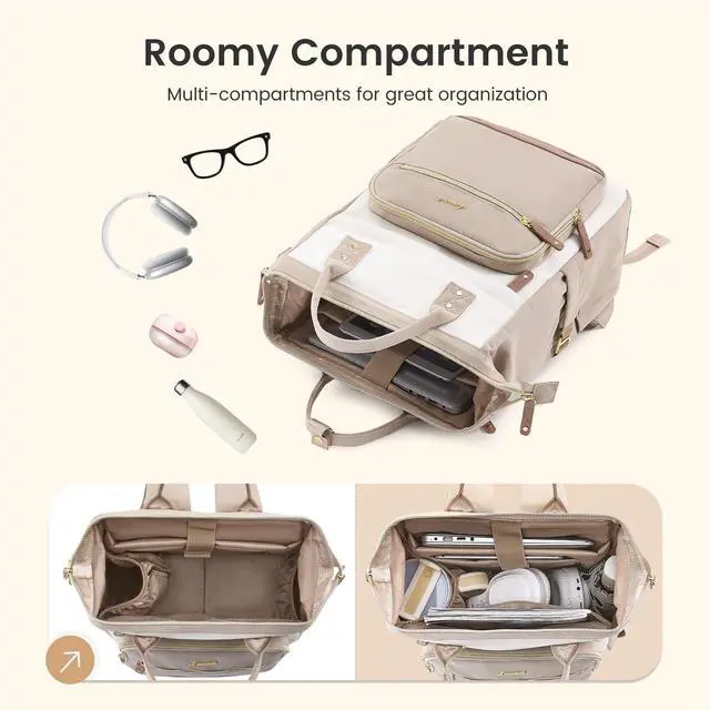 Alt view image 3 of 5 - LOVEVOOK Laptop Backpack for Women Work Bag with Large Capacity Cup Side Pocket, 15.6 Inch Waterproof Computer Backpacks Purse, College Bookbag for School, Business, Teacher, Travel