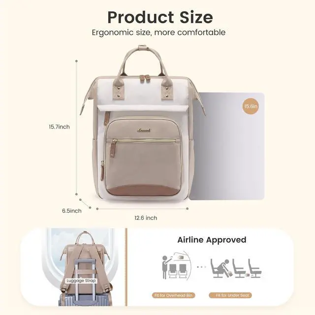 Alt view image 5 of 5 - LOVEVOOK Laptop Backpack for Women Work Bag with Large Capacity Cup Side Pocket, 15.6 Inch Waterproof Computer Backpacks Purse, College Bookbag for School, Business, Teacher, Travel