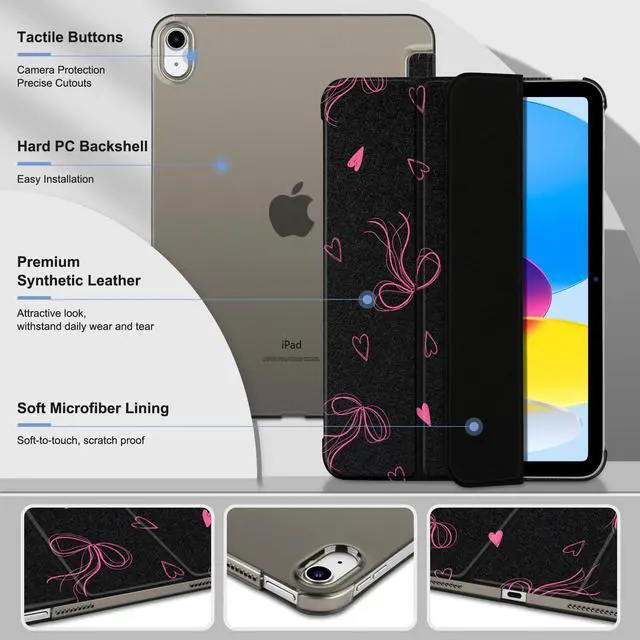 Alt view image 3 of 5 - MEEgoodo for iPad A16 11th Generation Case 2025 11 inch, Tablet Cases for iPad 10th Generation 2022, Tablet Cover with Silk Texture & PC Clear Back Cover, Ribbons Bow