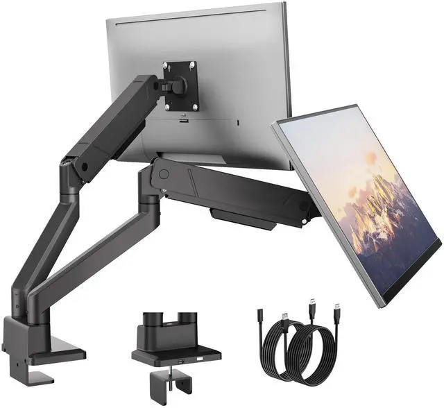 Main image of monTEK Dual Monitor Mount with USB Monitor Arms for 2 Monitors for 17 to 35 Inch Curved Screen Holds 35 Lbs Adjustable Heavy Duty Monitor Desk Mount Cable Management, VESA 75/100mm, MA1007UCBK-D