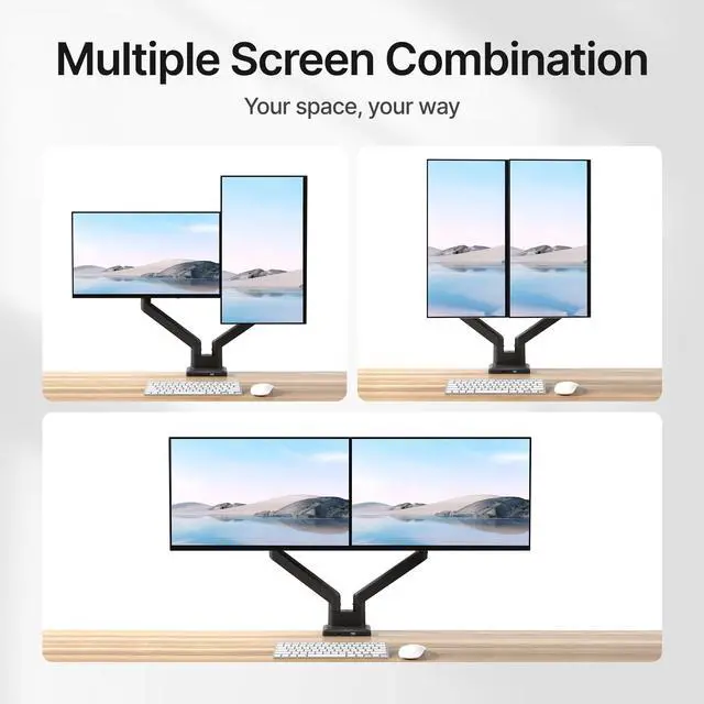 Alt view image 5 of 5 - monTEK Dual Monitor Mount with USB Monitor Arms for 2 Monitors for 17 to 35 Inch Curved Screen Holds 35 Lbs Adjustable Heavy Duty Monitor Desk Mount Cable Management, VESA 75/100mm, MA1007UCBK-D