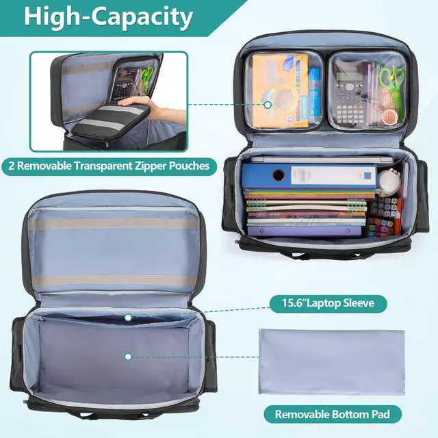 Alt view image 2 of 5 - Teamoy Rolling Teacher Bag with 15.6 Inch Laptop Compartment, Teacher Tote Bag with Detachable Wheels, Multi-functional Rolling Teacher Tote, Black