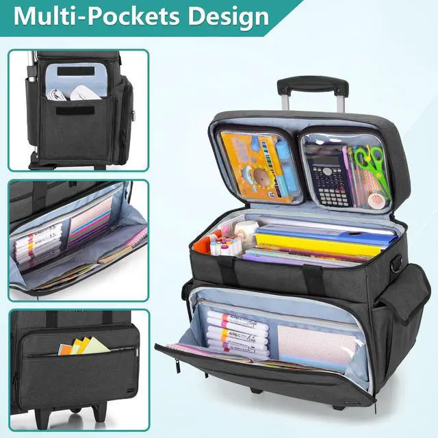 Alt view image 3 of 5 - Teamoy Rolling Teacher Bag with 15.6 Inch Laptop Compartment, Teacher Tote Bag with Detachable Wheels, Multi-functional Rolling Teacher Tote, Black