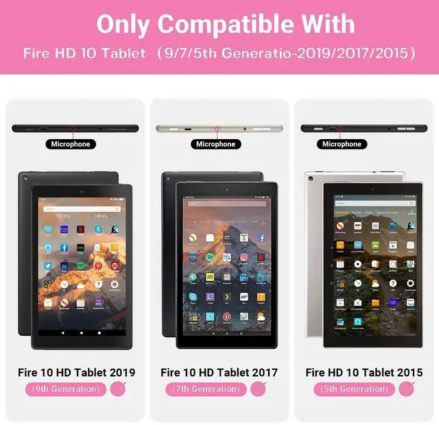 Alt view image 2 of 5 - Thoreta for Amazon Fire hd 10 Tablet case Kids 5th/7th/9th Generation 2015/2017/2019 Released, Shockproof Lightweight Protective Cover with Portable Handle Stand for Boys Girls, Rosered