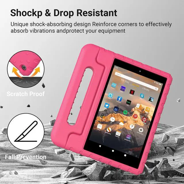 Alt view image 4 of 5 - Thoreta for Amazon Fire hd 10 Tablet case Kids 5th/7th/9th Generation 2015/2017/2019 Released, Shockproof Lightweight Protective Cover with Portable Handle Stand for Boys Girls, Rosered
