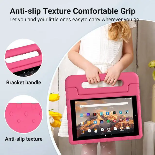 Alt view image 5 of 5 - Thoreta for Amazon Fire hd 10 Tablet case Kids 5th/7th/9th Generation 2015/2017/2019 Released, Shockproof Lightweight Protective Cover with Portable Handle Stand for Boys Girls, Rosered