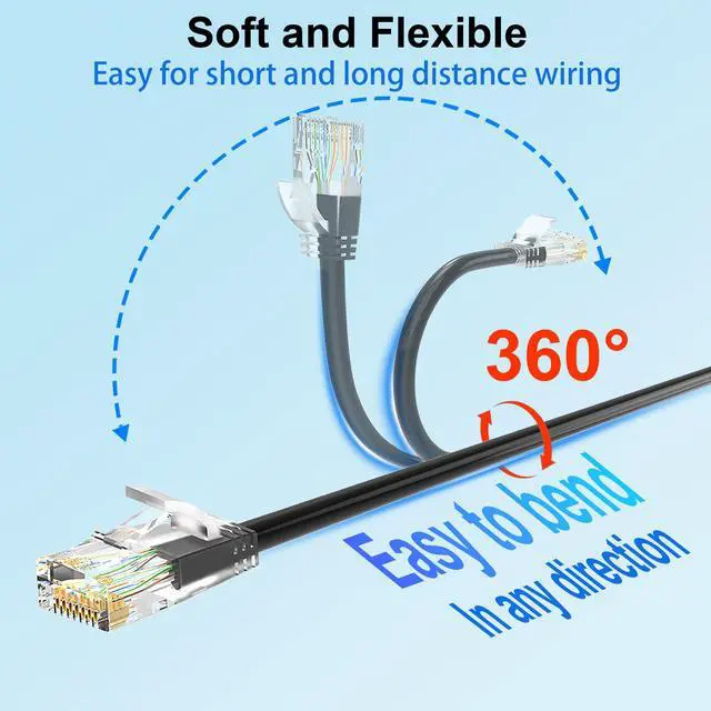 Alt view image 4 of 5 - Xcftaud Cat 6 Patch Cables 20 feet (10Pack), Slim Cat6a Ethernet Patch Cable 10Gbps 550Mhz, UTP Pure Copper Patch Cables Cat6, Flexible Thin Cat6a Patch Cable for Network Devices Setup, Black