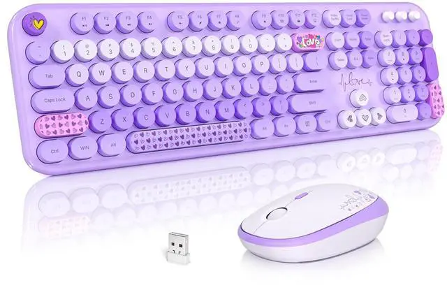 Main image of MOFII Wireless Keyboard and Mouse Combo, Cute Colorful Full Size Keyboard and Adjustable Mouse, 2.4GHz Retro Typewriter Keyboard and Mouse Set for PC/Desktop/Laptop/Windows (Purple Colorful)