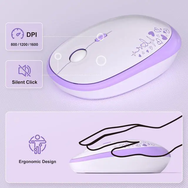 Alt view image 4 of 5 - MOFII Wireless Keyboard and Mouse Combo, Cute Colorful Full Size Keyboard and Adjustable Mouse, 2.4GHz Retro Typewriter Keyboard and Mouse Set for PC/Desktop/Laptop/Windows (Purple Colorful)