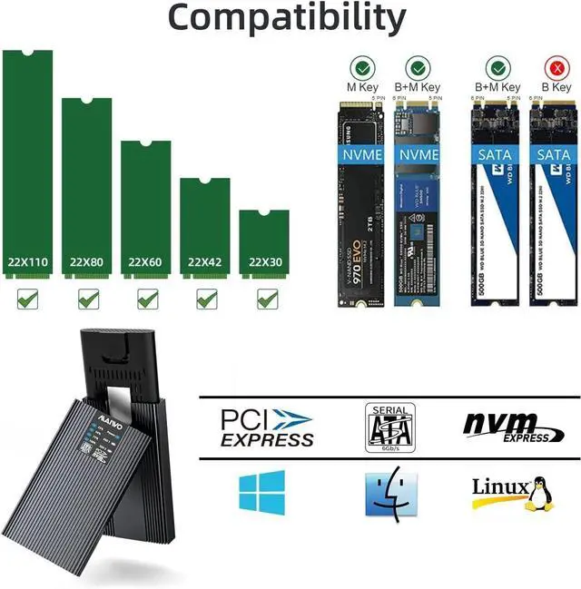 Alt view image 2 of 5 - MAIWO NVMe SATA Duplicator Enclosure, M.2 SSD to USB 10Gbps Dual Bay Cloner Enclosure, Support Offline Clone Copy Function (K2022CL)