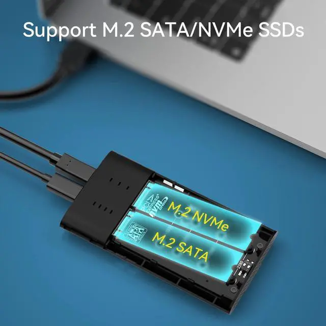 Alt view image 3 of 5 - MAIWO NVMe SATA Duplicator Enclosure, M.2 SSD to USB 10Gbps Dual Bay Cloner Enclosure, Support Offline Clone Copy Function (K2022CL)