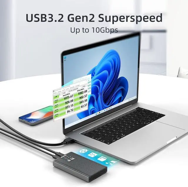 Alt view image 5 of 5 - MAIWO NVMe SATA Duplicator Enclosure, M.2 SSD to USB 10Gbps Dual Bay Cloner Enclosure, Support Offline Clone Copy Function (K2022CL)