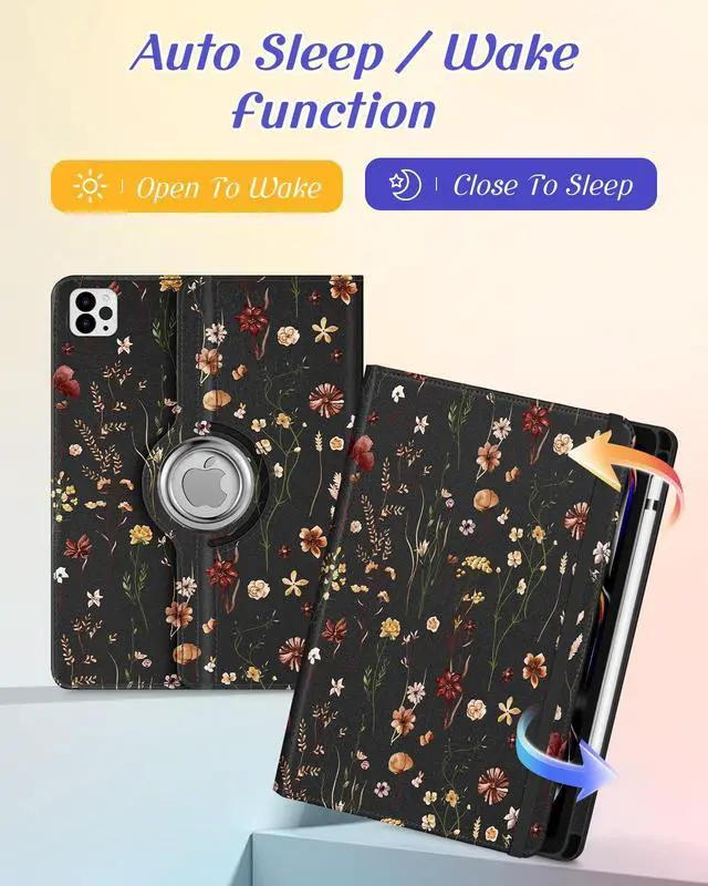 Alt view image 4 of 5 - Kidcube for iPad Pro 11 Inch Case M4 2024 5th Generation - Women Girls Cute Rotating Stand Folio Cover with Pencil Holder & Card Slot Girly Flowers Floral Design for iPad Pro 11'' Case 2024 M4 5th Gen