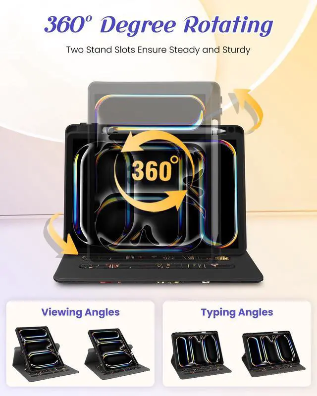 Alt view image 5 of 5 - Kidcube for iPad Pro 11 Inch Case M4 2024 5th Generation - Women Girls Cute Rotating Stand Folio Cover with Pencil Holder & Card Slot Girly Flowers Floral Design for iPad Pro 11'' Case 2024 M4 5th Gen