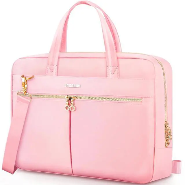 Main image of Ferkurn Laptop Bag Case Women Men Computer Bag Compatible with MacBook/HP/LG/Dell, Shoulder Strap Slim Carrying Messenger Briefcase, Pink, 14 Inch