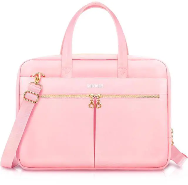 Alt view image 2 of 5 - Ferkurn Laptop Bag Case Women Men Computer Bag Compatible with MacBook/HP/LG/Dell, Shoulder Strap Slim Carrying Messenger Briefcase, Pink, 14 Inch