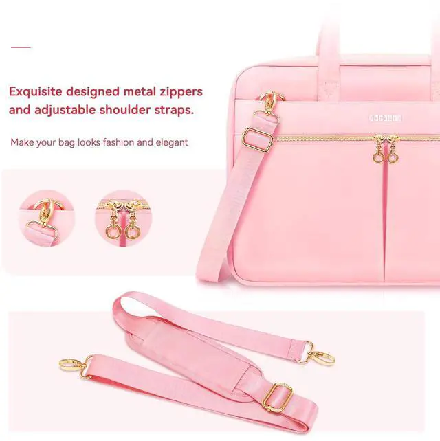 Alt view image 5 of 5 - Ferkurn Laptop Bag Case Women Men Computer Bag Compatible with MacBook/HP/LG/Dell, Shoulder Strap Slim Carrying Messenger Briefcase, Pink, 14 Inch