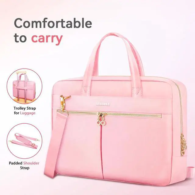 Alt view image 4 of 5 - Ferkurn Laptop Bag Case Women Men Computer Bag Compatible with MacBook/HP/LG/Dell, Shoulder Strap Slim Carrying Messenger Briefcase, Pink, 14 Inch
