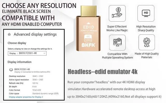 Alt view image 4 of 5 - 4K 120Hz hdmi Dummy Plug - Display to hdmi Adapter, Luna Display Virtual Window for Home-edid Emulator-Dummy, displayport Headless dummie dongle(HDMI-2.1port-4K-120Hz-10P)