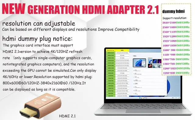 Alt view image 3 of 5 - 4K 120Hz hdmi Dummy Plug - Display to hdmi Adapter, Luna Display Virtual Window for Home-edid Emulator-Dummy, displayport Headless dummie dongle(HDMI-2.1port-4K-120Hz-10P)
