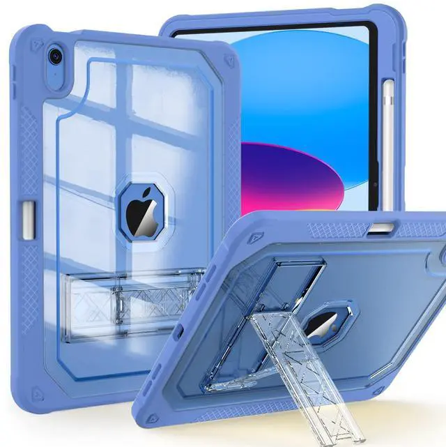 Main image of ZoneFoker Case for iPad 11-inch (A16) 2025 / iPad 10th Gen 10.9 inch 2022, Heavy Duty Shockproof Rugged Protective with Pencil Holder, 11th / 10th Translucent Cover with Kickstand Kids, Blue
