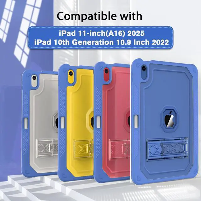 Alt view image 2 of 5 - ZoneFoker Case for iPad 11-inch (A16) 2025 / iPad 10th Gen 10.9 inch 2022, Heavy Duty Shockproof Rugged Protective with Pencil Holder, 11th / 10th Translucent Cover with Kickstand Kids, Blue
