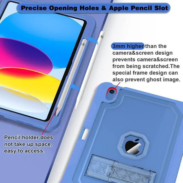 Alt view image 5 of 5 - ZoneFoker Case for iPad 11-inch (A16) 2025 / iPad 10th Gen 10.9 inch 2022, Heavy Duty Shockproof Rugged Protective with Pencil Holder, 11th / 10th Translucent Cover with Kickstand Kids, Blue