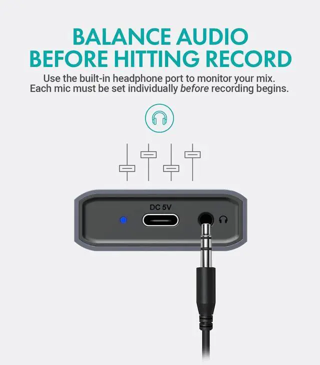 Alt view image 3 of 5 - Movo UMX-1 USB Microphone Hub  4-Port Powered USB Interface for Podcasting & Streaming Mics  Low-Noise, High-Speed