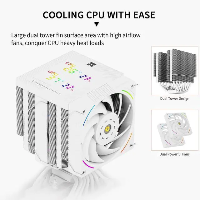 Alt view image 2 of 5 - Thermalright Phantom Spirit 120 Digital Snow CPU Air Cooler,7 Heat Pipes CPU Cooler,Dual 120mm PWM Fans,Magnetic Attraction-Digital Screen Top Cover,for AM4/AM5/Intel LGA1700/1851/1150/1151/1200