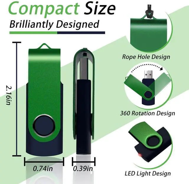 Alt view image 4 of 5 - 20-Pack 8GB USB 2.0 Flash Drives,XUANREG Thumb USB Drives with 20pack Lanyards Green USB Drive Bulk (8GB,20PCS)