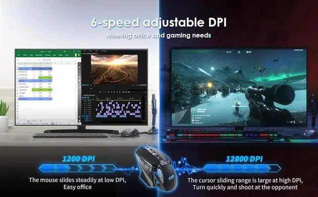 Alt view image 4 of 5 - C300 Gaming Mouse, 12800 DPI RGB Wired Gaming Mouse with 6 Backlit Modes & 7 Programmable Macro Buttons, Tunable Weight System, Computer Mice 1.6M USB Cable, Mouse Gamer for Laptop PC Mac Windows