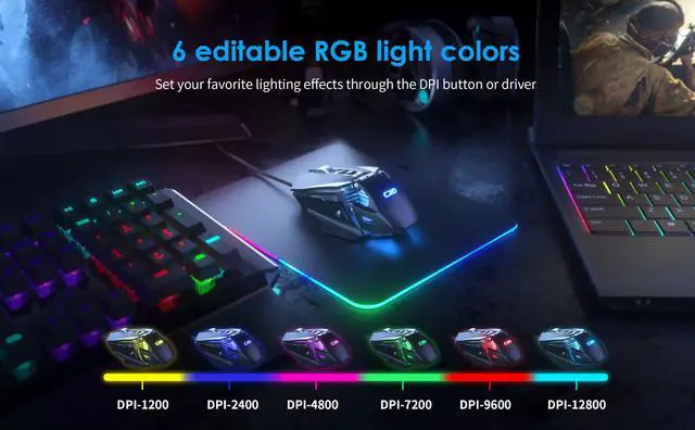 Alt view image 3 of 5 - C300 Gaming Mouse, 12800 DPI RGB Wired Gaming Mouse with 6 Backlit Modes & 7 Programmable Macro Buttons, Tunable Weight System, Computer Mice 1.6M USB Cable, Mouse Gamer for Laptop PC Mac Windows