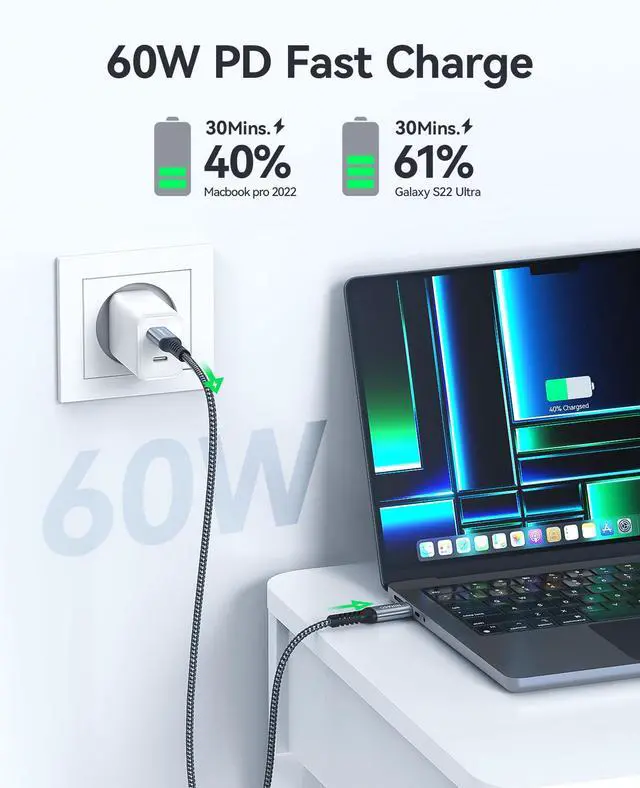 Alt view image 5 of 5 - NIMASO 100W & 10GB Data Transfer Cable and 60W Fast Charger Cable