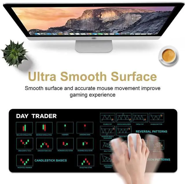 Alt view image 4 of 5 - Lucocia Chart and Candlestick Pattern Mouse Mat Computer Pad for Lap Stock Market Day Trader Gift Desk Mat Crypto Mouse Mat Large XL Gaming Pad for Mouse and Keyboard, 31.4"X 11.8" (TS1090)