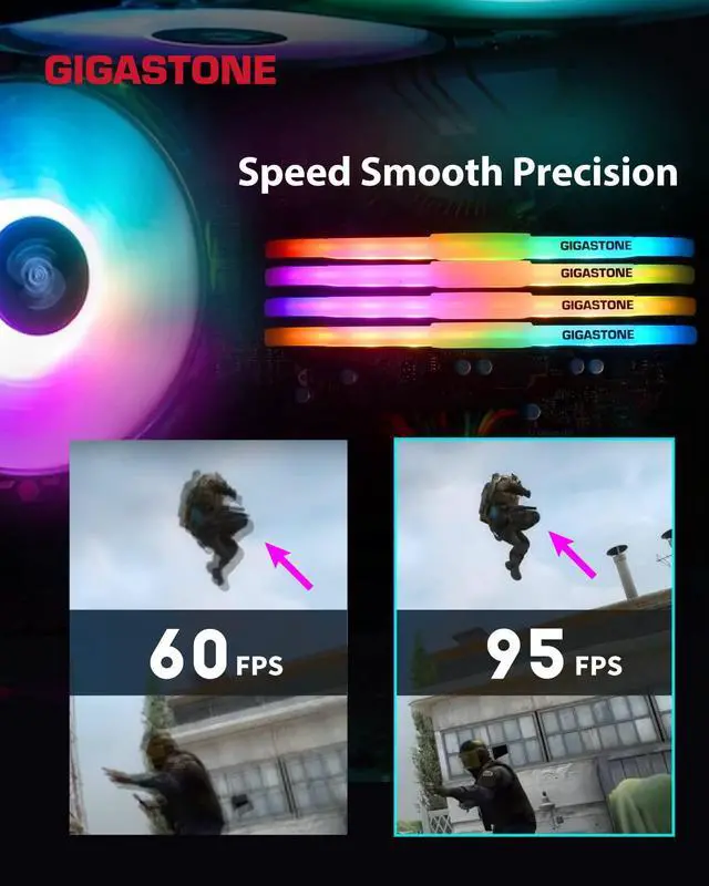 Alt view image 5 of 5 - RGB DDR4 RAM GIGSASTONE Game PRO 32GB Kit (2x16GB) DDR4-3200MHz PC4-25600 CL16-20-20-40 Intel XMP 2.0 AMD Ryzen 1.35V UDIMM 288 Pin Unbuffered Non ECC High Performance Gaming Desktop Memory - Black