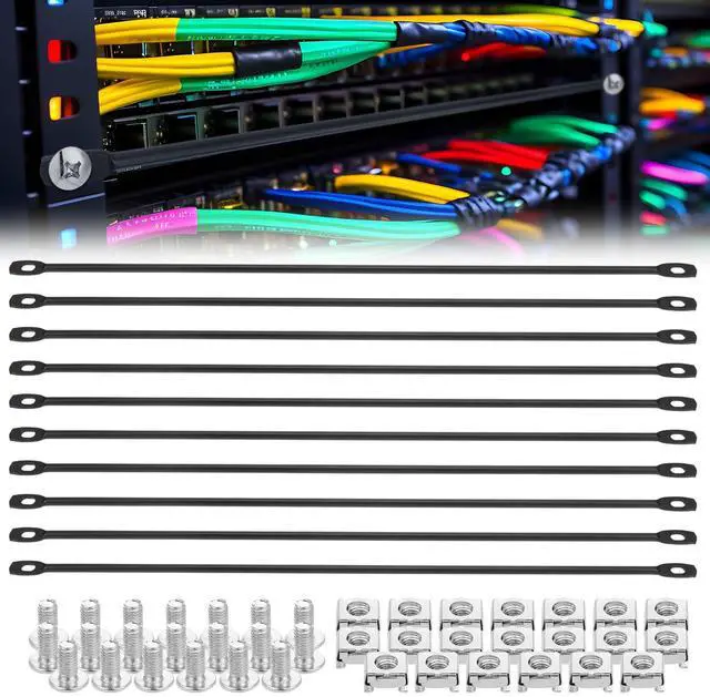Main image of Zonon 10 Pack Cable Lacing Bars Horizontal Lacing Bar Organizer, 0 Inch Offset at 75 Degrees, 19" Network Rack Mount Cord Organizer, Server Rack Cable Management