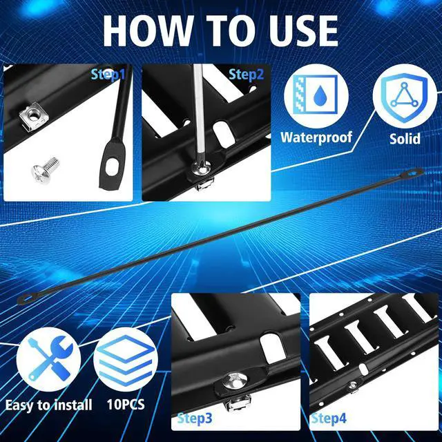 Alt view image 4 of 5 - Zonon 10 Pack Cable Lacing Bars Horizontal Lacing Bar Organizer, 0 Inch Offset at 75 Degrees, 19" Network Rack Mount Cord Organizer, Server Rack Cable Management
