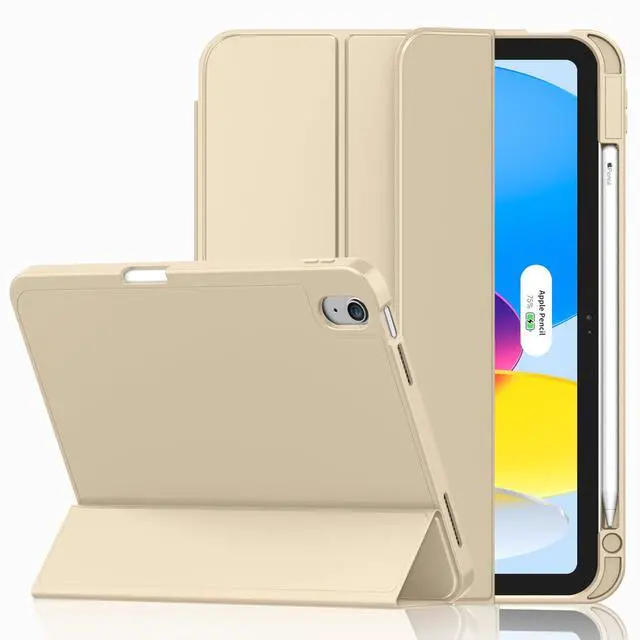 Main image of iMieet Case for iPad (A16)/iPad 10th Generation [11-Inch 2025/10.9 Inch 2022], Trifold Stand Smart Cover with Pencil Holder and Soft TPU Back, Supports Touch ID(Champagne Gold)