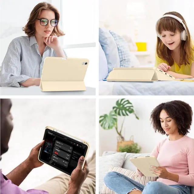 Alt view image 4 of 5 - iMieet Case for iPad (A16)/iPad 10th Generation [11-Inch 2025/10.9 Inch 2022], Trifold Stand Smart Cover with Pencil Holder and Soft TPU Back, Supports Touch ID(Champagne Gold)