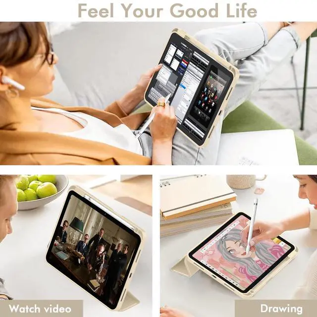 Alt view image 5 of 5 - iMieet Case for iPad (A16)/iPad 10th Generation [11-Inch 2025/10.9 Inch 2022], Trifold Stand Smart Cover with Pencil Holder and Soft TPU Back, Supports Touch ID(Champagne Gold)